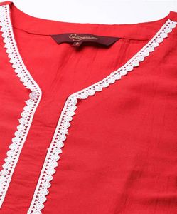 Sangria Women Red Kurta with Trousers &amp; Dupatta