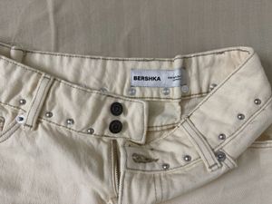 Cream Studded Denim Shorts
