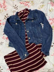 Denim Jacket & Striped Dress Set