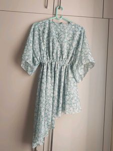 Light Sea Green Floral V-Neck Dress