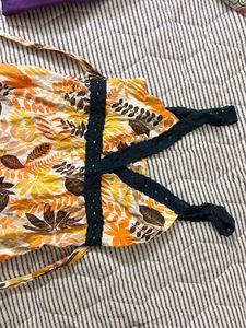 Floral Leaf Print Y2K Top