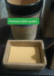 Premium Jute Desk Organizer with Clock