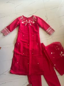 Vibrant Red Embroidered Kurta Set