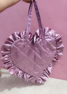 Heart shape satin tote bag with bow ribbons