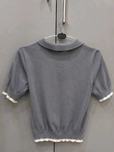 Stylish Grey Polo Neck Top with Ruffle Details