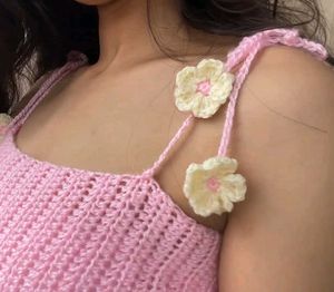 Crochet blossom blush pink crop top 🌸