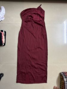 Burgandy Satin One Shoulder Dress