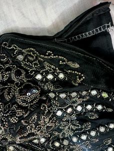 🌸 Shining Black Ruffle Saree 🌸