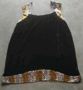 Black Velvet Top with Leopard Print Trim