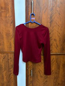 Savana Burgundy Open Back Long Sleeve Fitted Top⁠