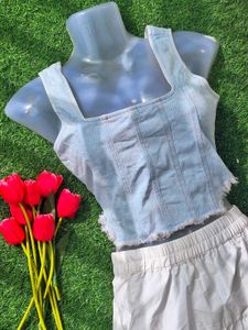 Light Wash Denim Corset Crop Top
