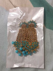 Stunning Teal &amp; Gold Drop Earrings