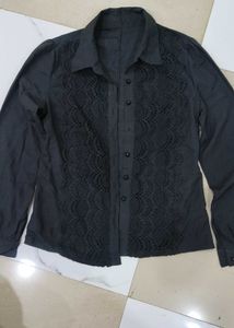 Elegant Black Lace Button-Up Shirt