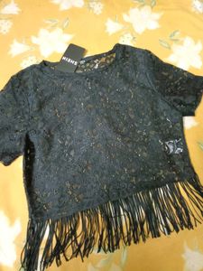 Shein Black Lace Fringe Top