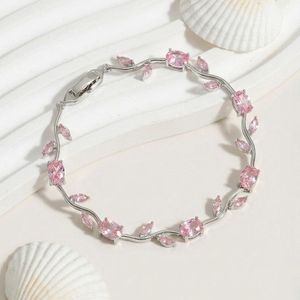 Elegant Pink Stone Leaf Design Bracelet