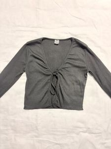SSS Black Tie-Front Ribbed Top