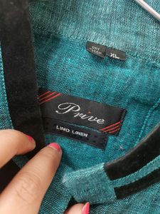 Linen Partywear Teal Blue Shirt MEN