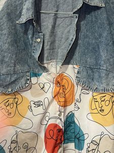 Unique Abstract Print Denim Top