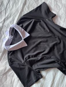 Classic Black A-line Dress with White Collar