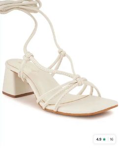 Stylish White Lace-Up Block Heels