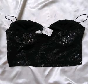 Sparkling Black Sequin Bustier Top