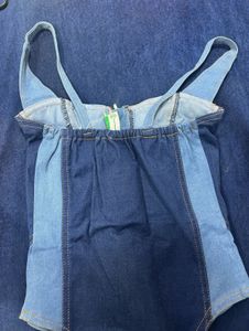 Denim Bodysuit with Zipper