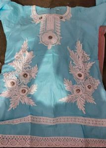 Girl's Blue Embroidered Salwar Kameez