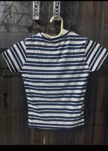 Cuffed Sleeves Solid Blue Top And Stripped Tee
