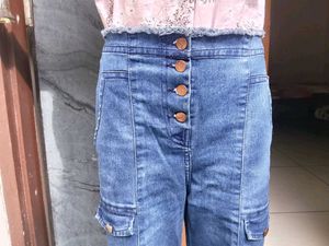 Blue Denim Cargo Pants