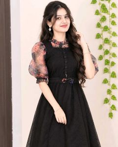 Elegant Black Dress with Floral Sleeves