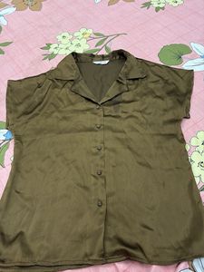 Women's Satin Brown Short Sleeve Top
