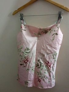 BEAUTIFUL FLOWERS POLY SILK PEACH TOP FOR WOMEN