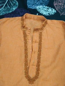 Men's Orange Embroidered Kurta
