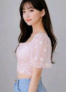 Pink Daisy Mesh Crop Top