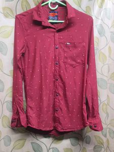 Maroon Dotted Button-Down Shirt
