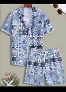 Blue Paisley Print Shirt & Shorts Set