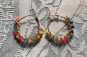 Boho Multicolor Beaded Hoop Earrings