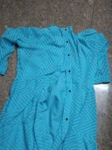 Turquoise Zigzag Print Kurta