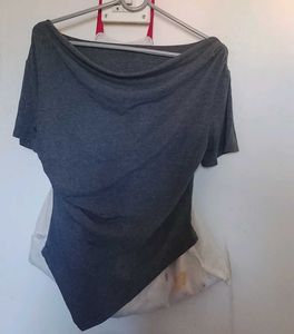 Stylish Grey Drape Neck Top