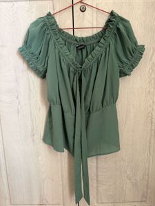 Chic Sea Green Puff Sleeve Top