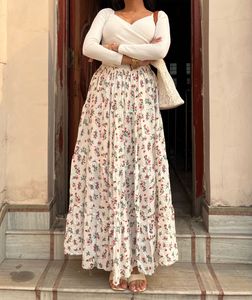 White Cotton Floral Skirt