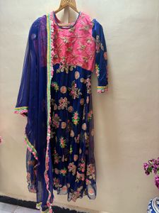 Elegant Blue &amp; Pink Anarkali Suit