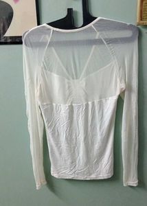 Chic White Ruched Mesh Top