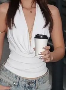 White Halter Neck Cowl Top