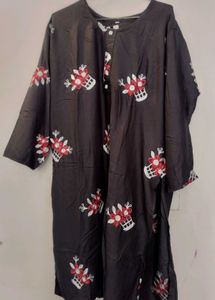 stylish grey cotton kurta - Red and white floral E