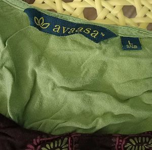🟢🟤Green Kurta with Brown Geometric Print Yoke