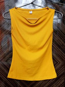 Ribbed Cowl Neck Sleeveless Top