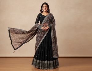 Black Embroidered Lehenga with full sleeve