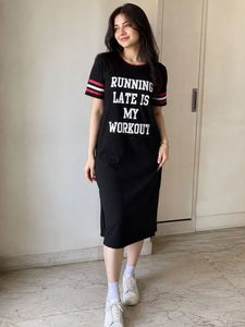 Sporty Varsity Black Shift Midi T-Shirt Dress