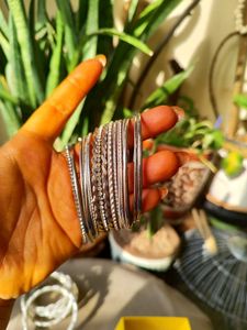 silver Set of Sparkling Bangles